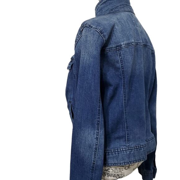 Celebrity Pink Denim Cropped Faded Wash Jean Jacket Comfort Stretch Size Large - Picture 7 of 10